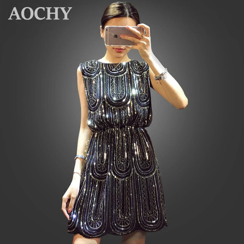 Sequin Mini Dress For Women Sleeveless Party Dress Casual