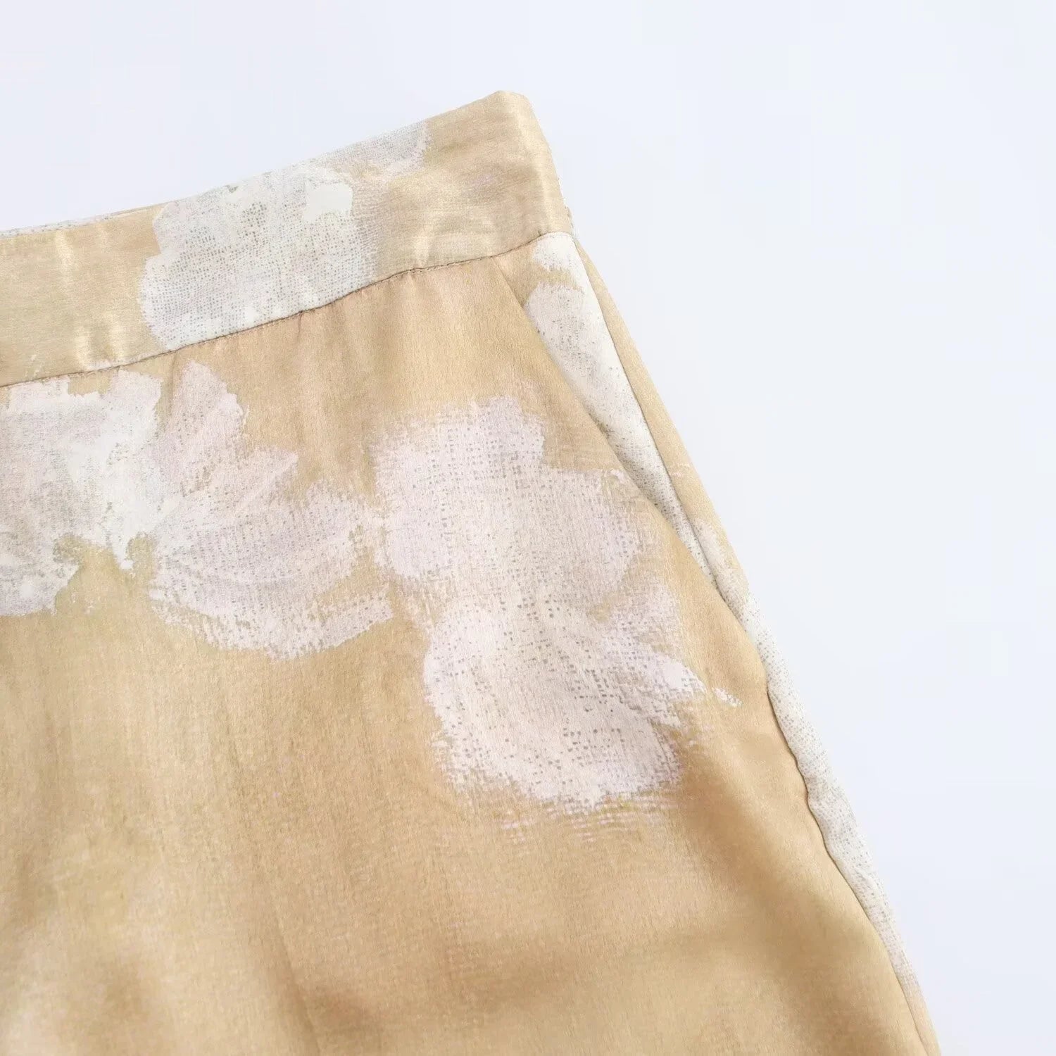 Silk Satin Flower Print Long Sleeve Shirt and Pants Set for Women