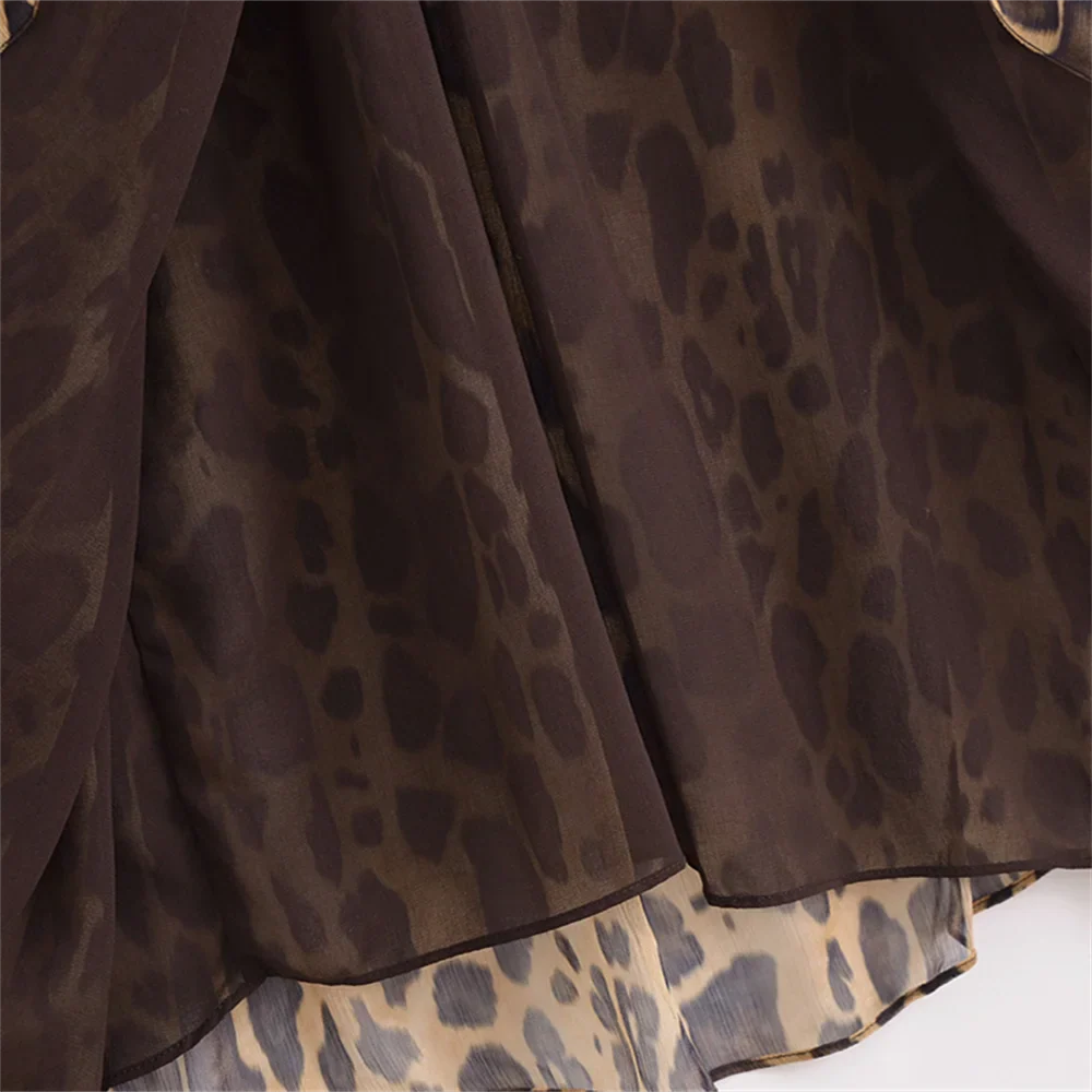 Leopard Print Layered Dress for Women Slim Fit Elegant