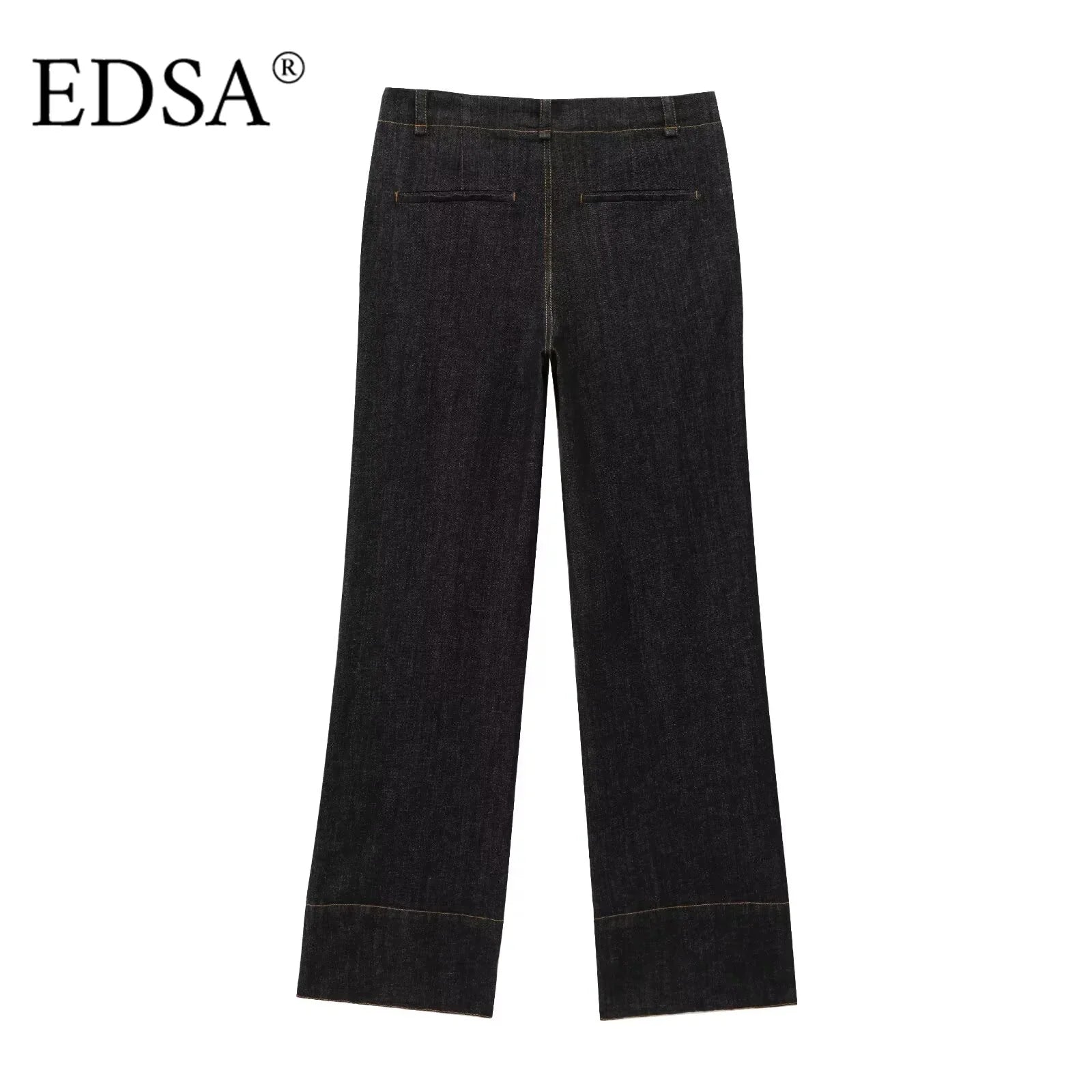 Women Black Denim Pants Set with Fitted Shirt and Patch Pockets Straight Leg Jeans Suit