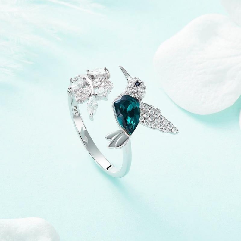 Elegant Natural Blue Stone Hummingbird Adjustable Ring for Women - Unique Glass Filled Wedding and Engagement Jewelry