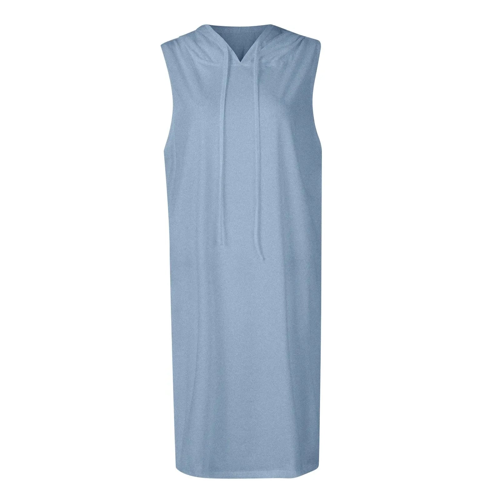 Womens Sleeveless Hoodie Dress With Drawstring Streetwear
