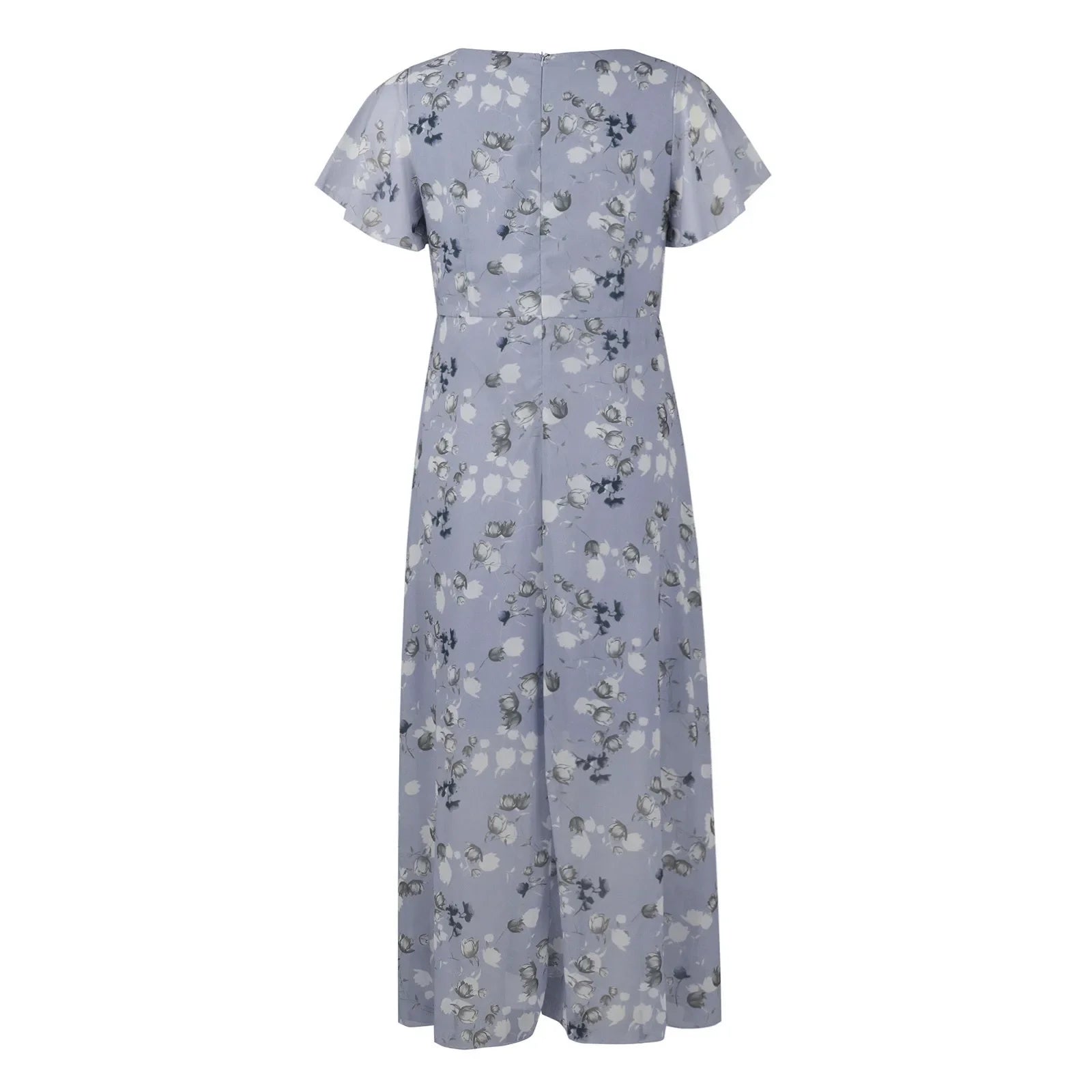 Women's Floral Chiffon Swing Dress with V Neck Short Sleeve
