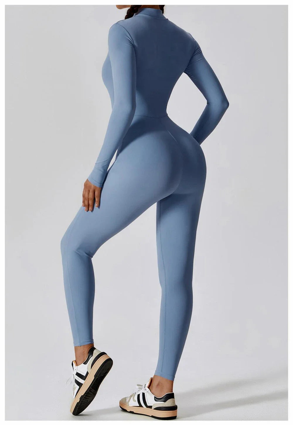 Womens Long Sleeve Slim Fit Yoga Jumpsuit Stretch One Piece Romper with Front Zipper Sexy Fitness Activewear Sportwear