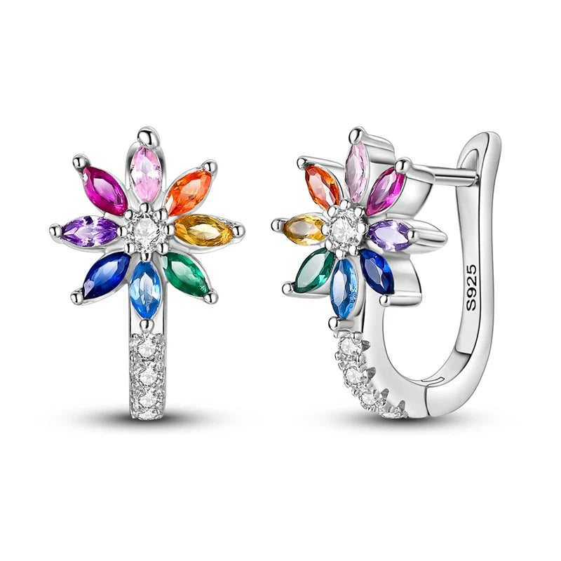 Colorful Butterfly Bee Ladybug Rainbow Flower Earrings in 925 Sterling Silver for Women Fashion Jewelry Gifts