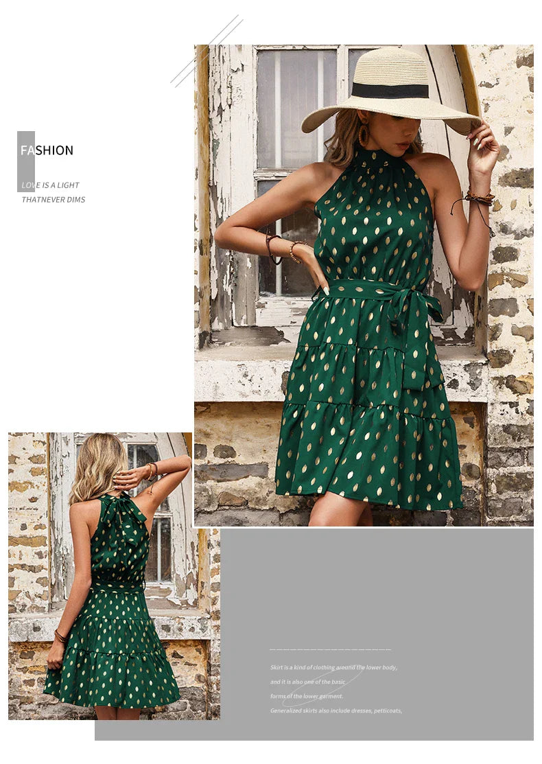 Sleeveless Dot Print Midi Dress With A Line Silhouette