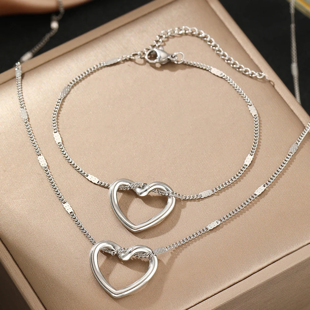 Stainless Steel Twisted Heart Jewelry Set for Women - Elegant Luxury Anniversary Gift