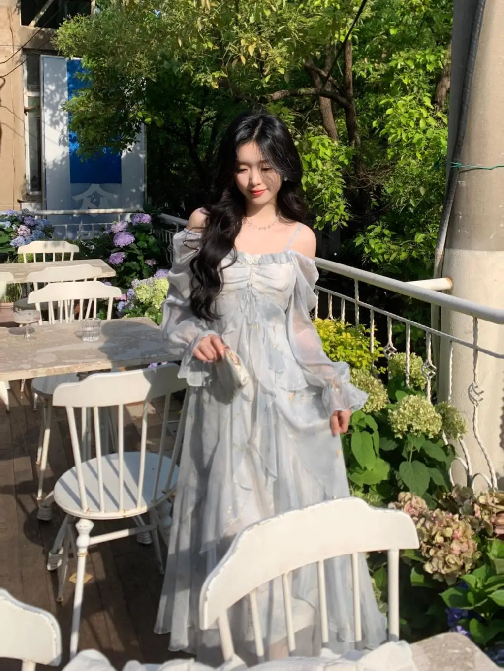 Off Shoulder Dress Ruffle A Line Long French Print