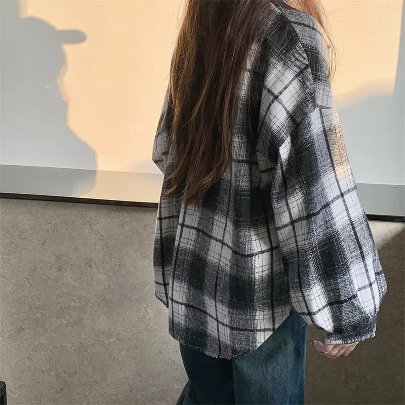 Women's Oversized Plaid Flannel Shacket Button Down Long Sleeve Check Shirt Jacket Cozy Fall Winter Layering Top