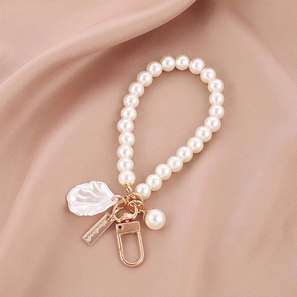 Cute Pearl Keychain for Women and Girls Shiny Pearl Bead Charm Accessory for Phone Bag Backpack and Car Keys