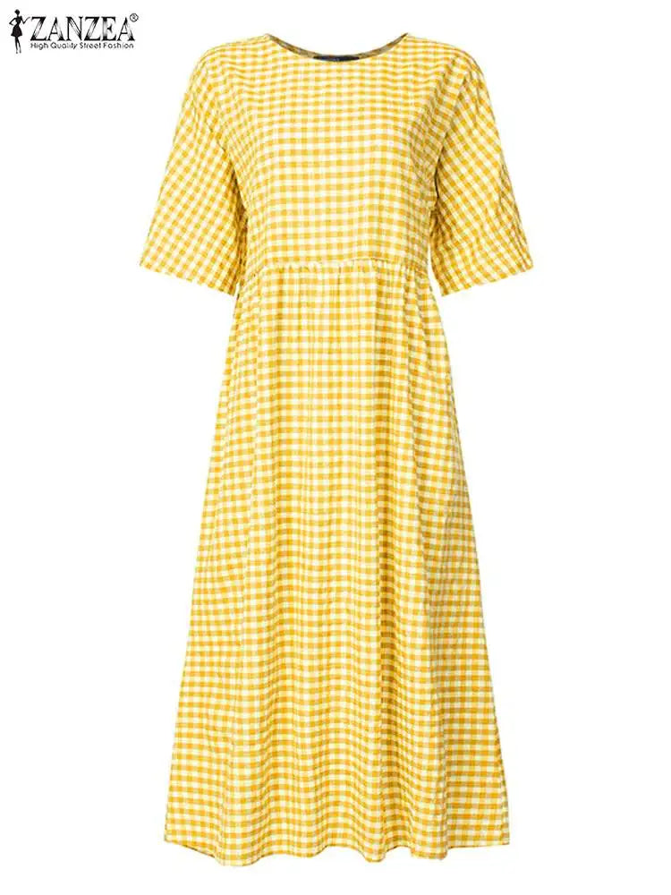 Bohemian Maxi Dress for Women Plaid Print Loose A Line