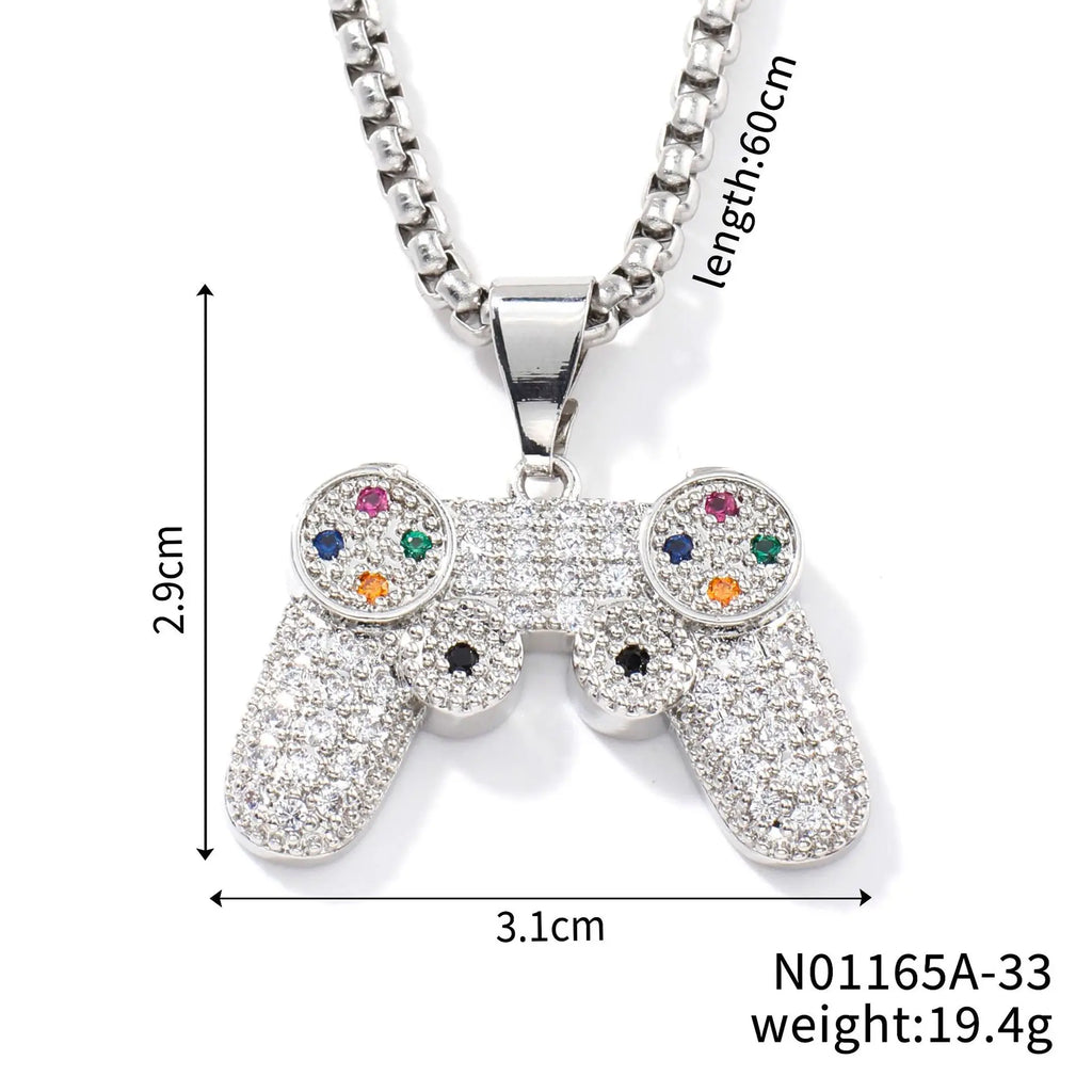 Trendy Gamepad Lightning Stainless Steel Necklace for Women and Men in Gold Color with Crystal Embellishments