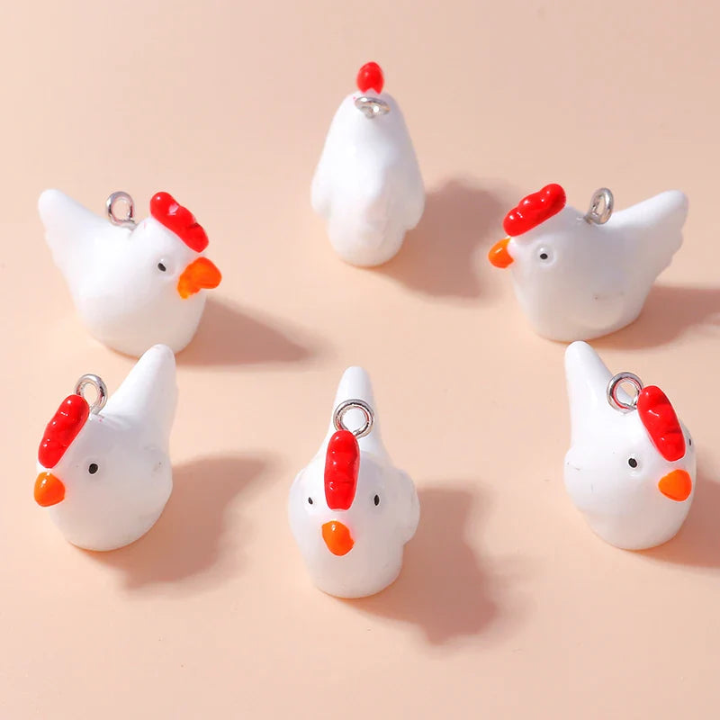 10pcs Cute Imitation Resin 3D Chicken Charms for DIY Jewelry Making Earrings and Bracelets