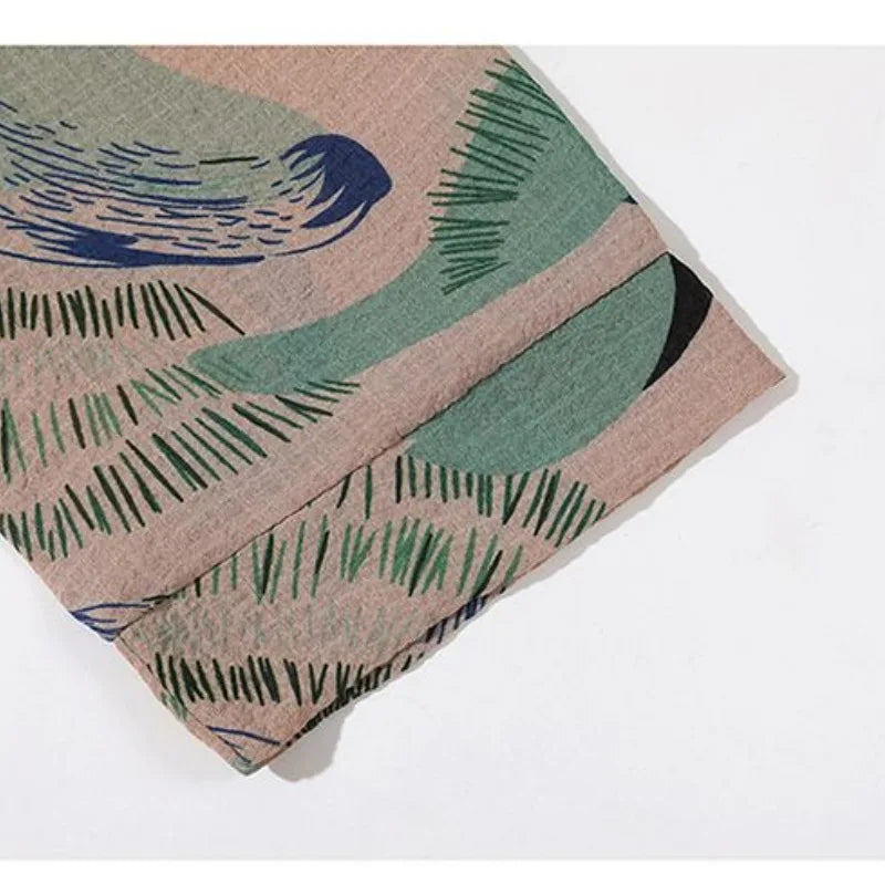 Summer Women's Floral Print Chiffon Pullover Shirt with Square Collar Half Sleeves Loose Elegant Button-Up Vacation Top