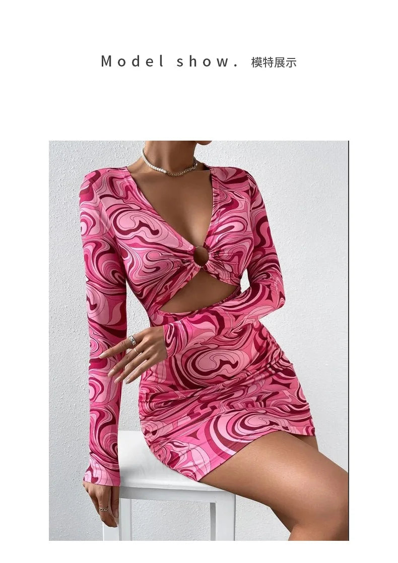 Leopard Print Backless Mini Dress With Hollow Out Detailing