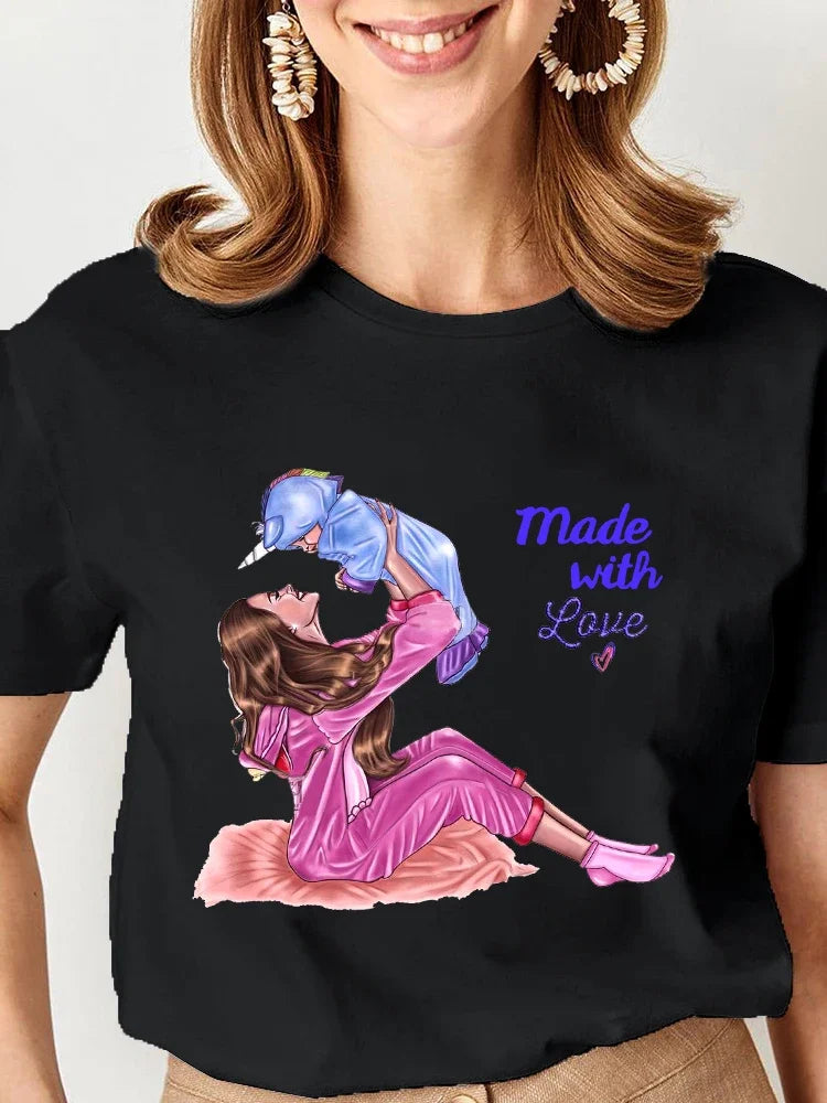 Women Cartoon Super Mom Life Graphic T-Shirt Summer Print Tee for Moms