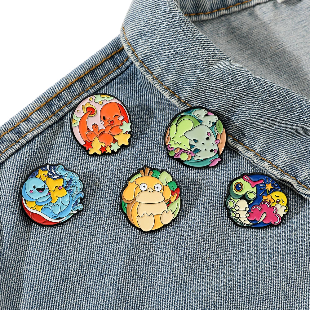 5 Pieces Cartoon Pokémon Charmander Metal Brooch Set Cute Enamel Lapel Pins for Backpack and Clothing Jewelry Accessories