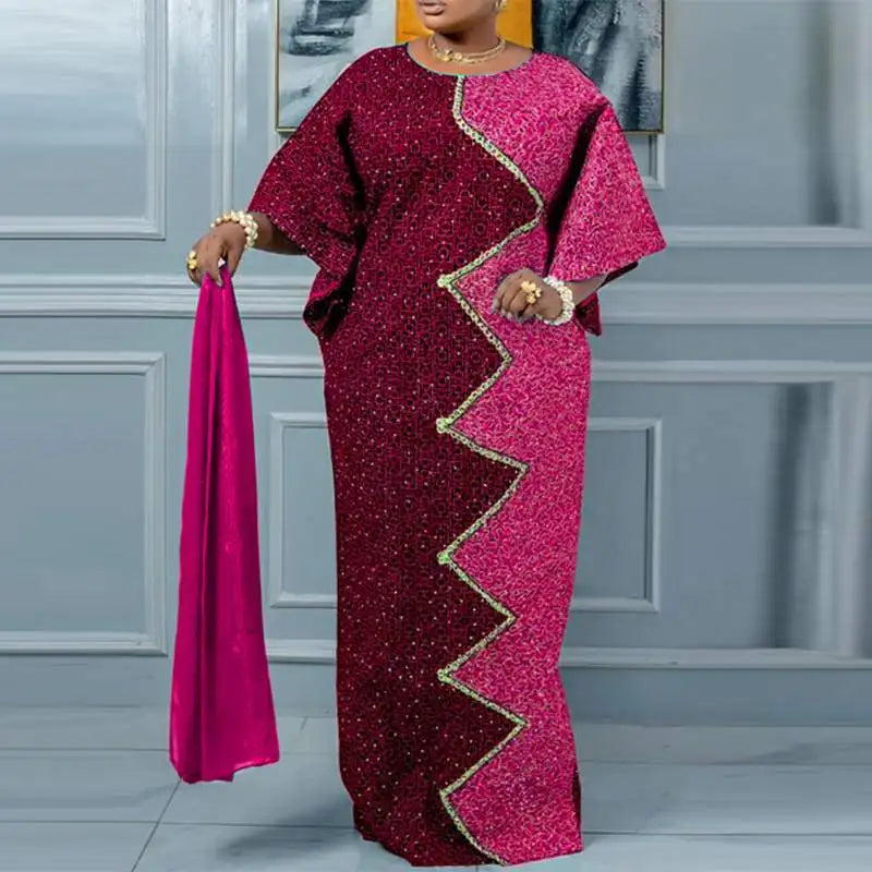 Bohemian Printed Maxi Dress With Bat Wing Sleeves For Party