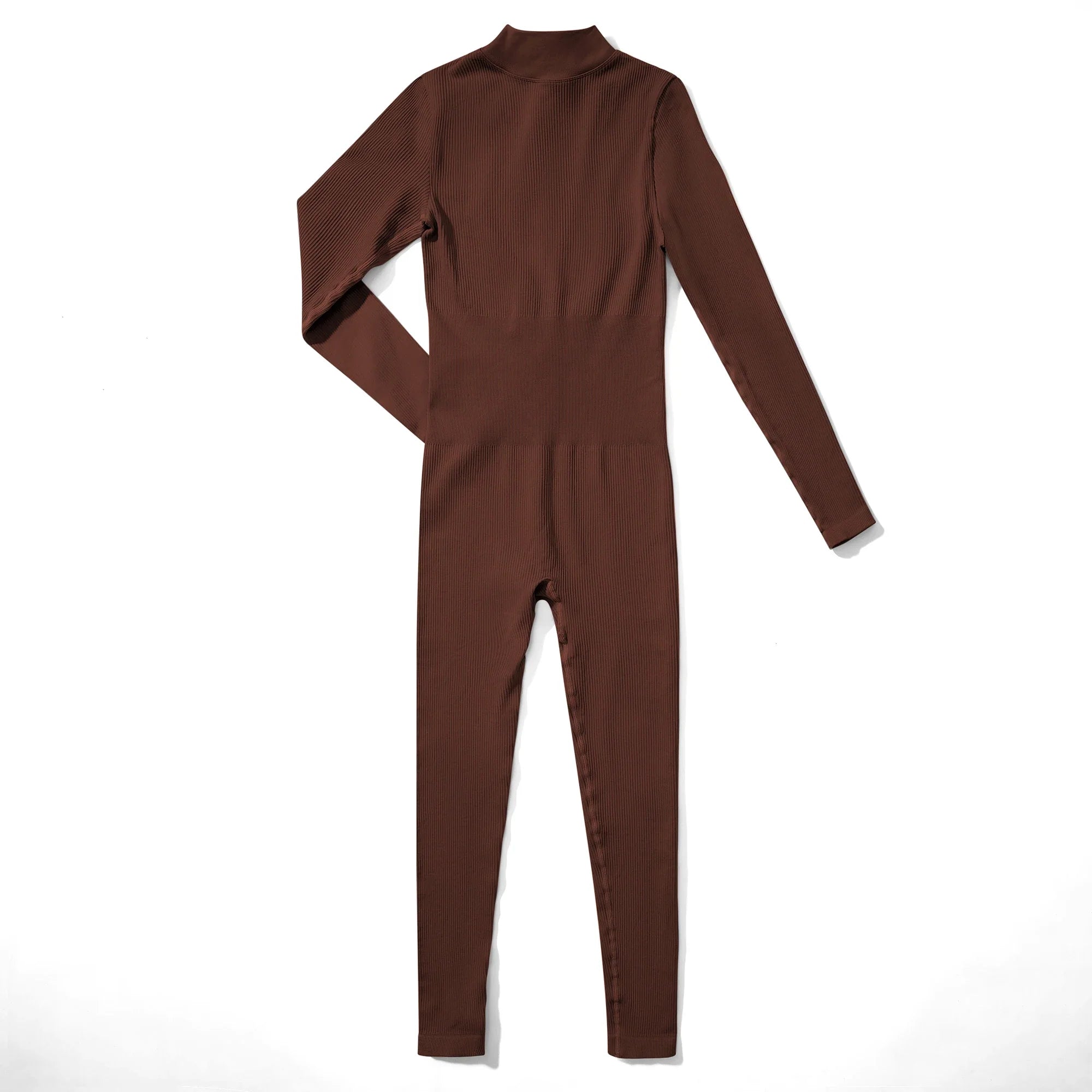 Bodycon Slim Fit Zipper Jumpsuit for Women Casual Brown Fitness Romper Streetwear Playsuit Overall