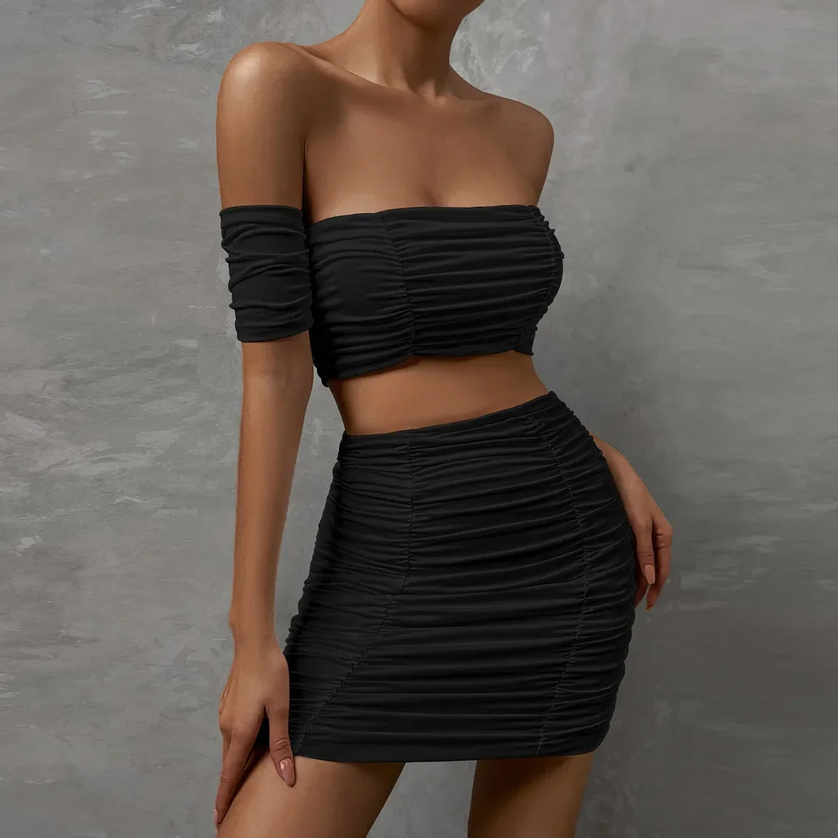 Fashionable Casual Women's Two-Piece Set with Short Sleeve Bodycon Skirt and Sexy Shoulder Cutouts Summer Outfit