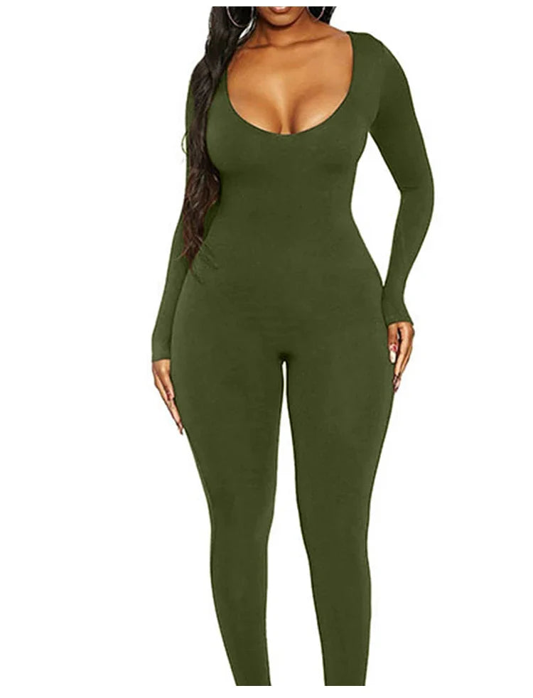 Women's Long Sleeve Skinny Bodycon Romper Jumpsuit Solid Color Casual Fitness Streetwear Overalls