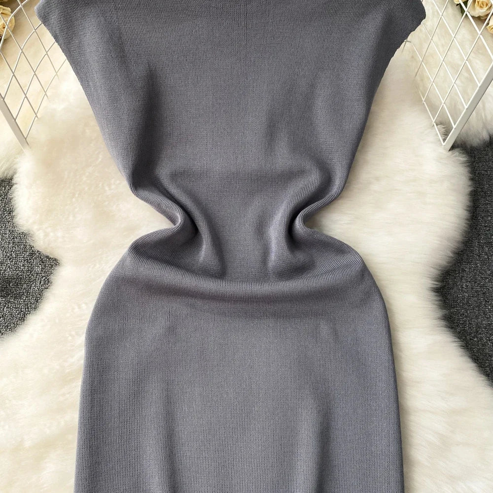 Pink Backless Summer Knit Bodycon Beach Dress for Women