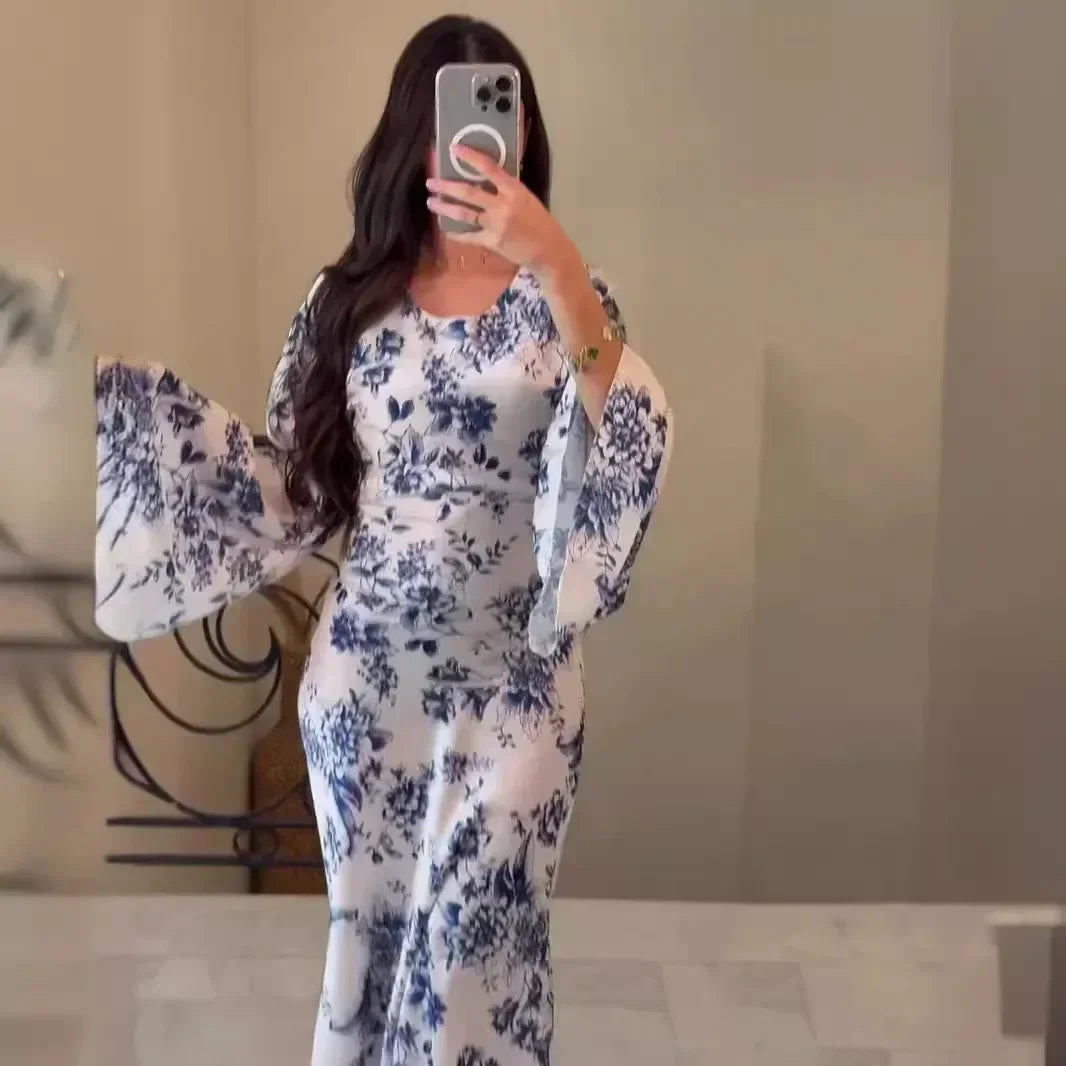 Floral Abaya Dress For Muslim Women Long Modest Robe