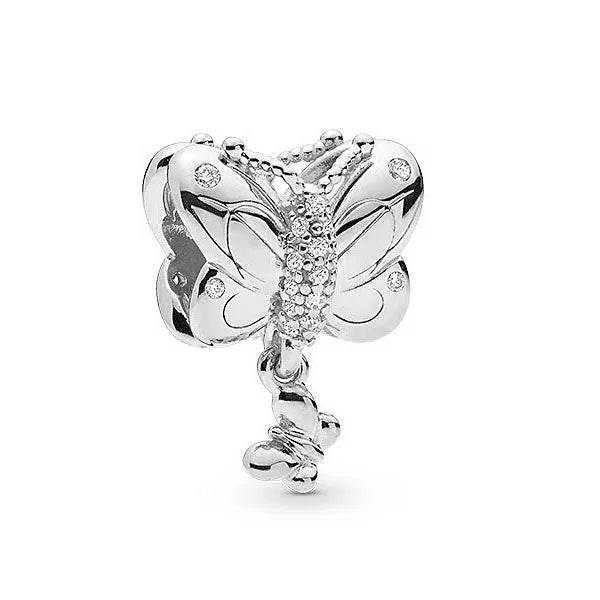 Charm Fit Original Bracelet with Shining Zircon Love Heart and Flower Bead for Women Jewelry Gift in 925 Silver Plated Design