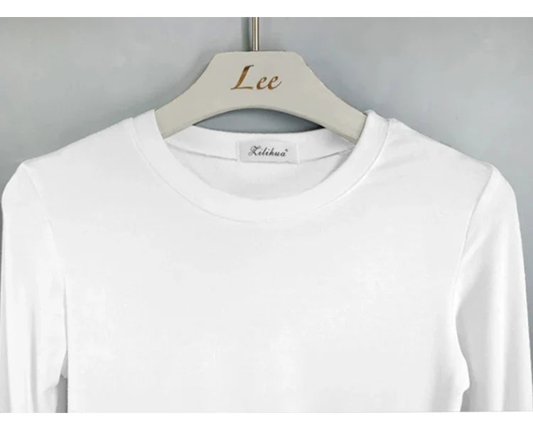 Korean Style Slim Fit Cotton Long Sleeve T Shirt for Women Soft Transparent Summer Tee