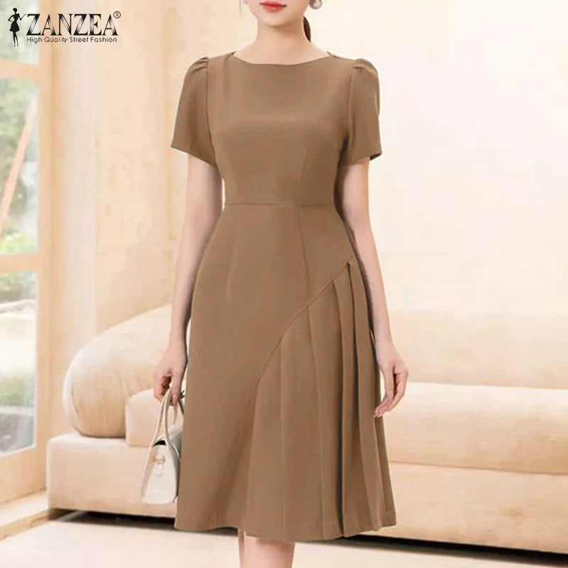 Elegant Short Sleeve A Line Knee Length Summer Dress