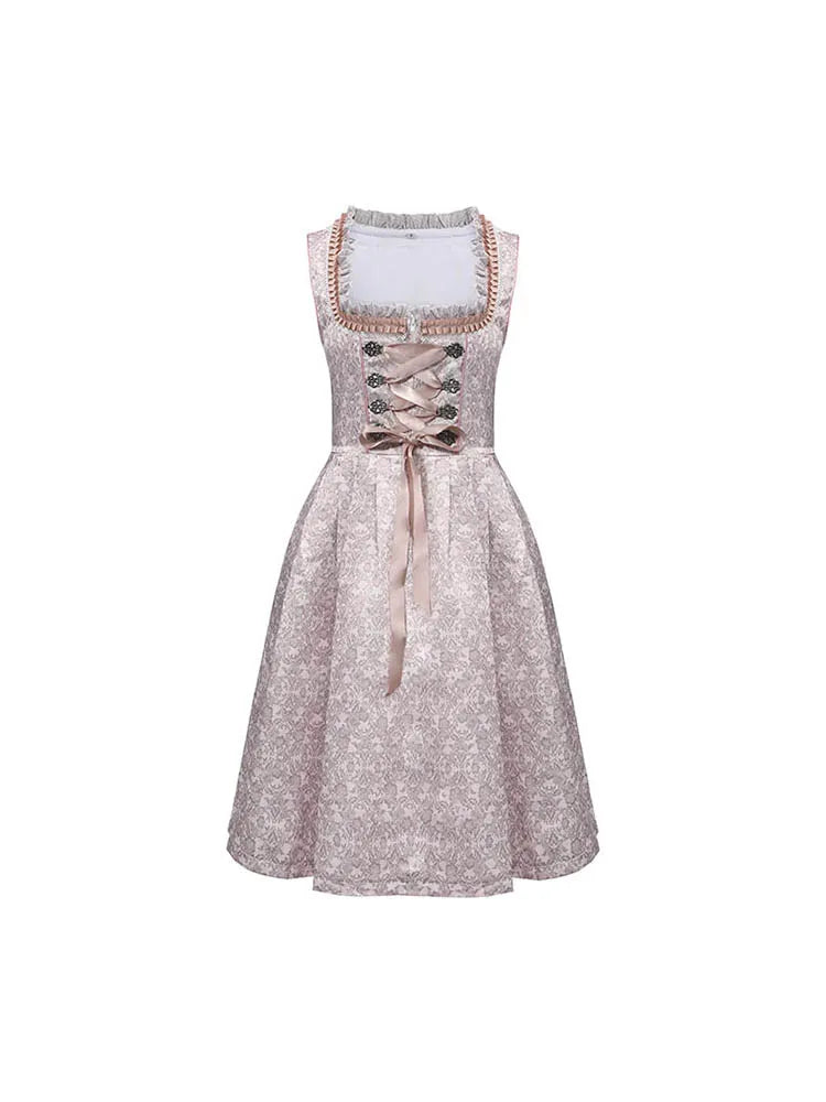 Dirndl Dress Women Midi Apron Oktoberfest Pink Blue