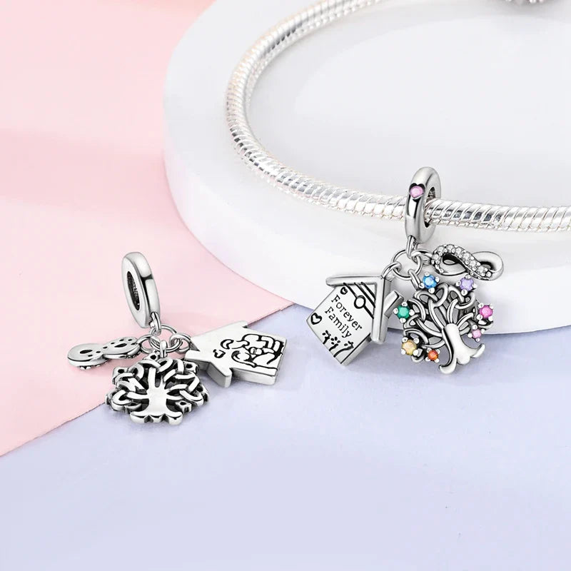 925 Sterling Silver Forever Love Heart Charms Beads for Sister Family Bracelet Jewelry Gifts