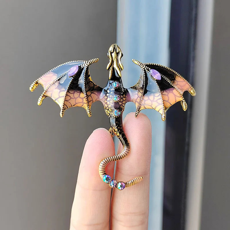 Custom Diamond-Encrusted Dragon Brooch Enameled Animal Pin for Stylish Accessories