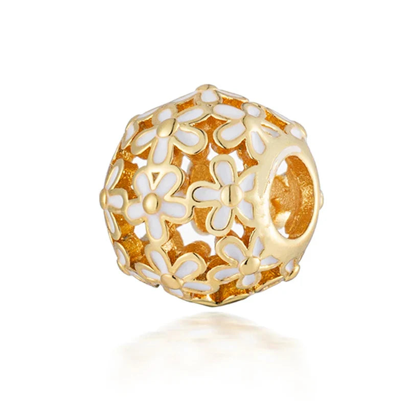 Sparkling Pink Cherry Blossom Daisy Charm Beads for 925 Silver Bracelet DIY Women's Jewelry Gifts