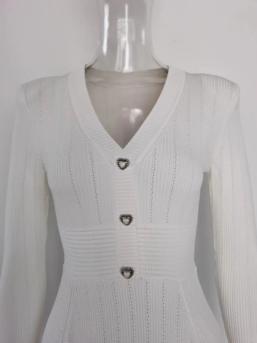 Knitted Long Sleeve V Neck Button Party Dress for Autumn