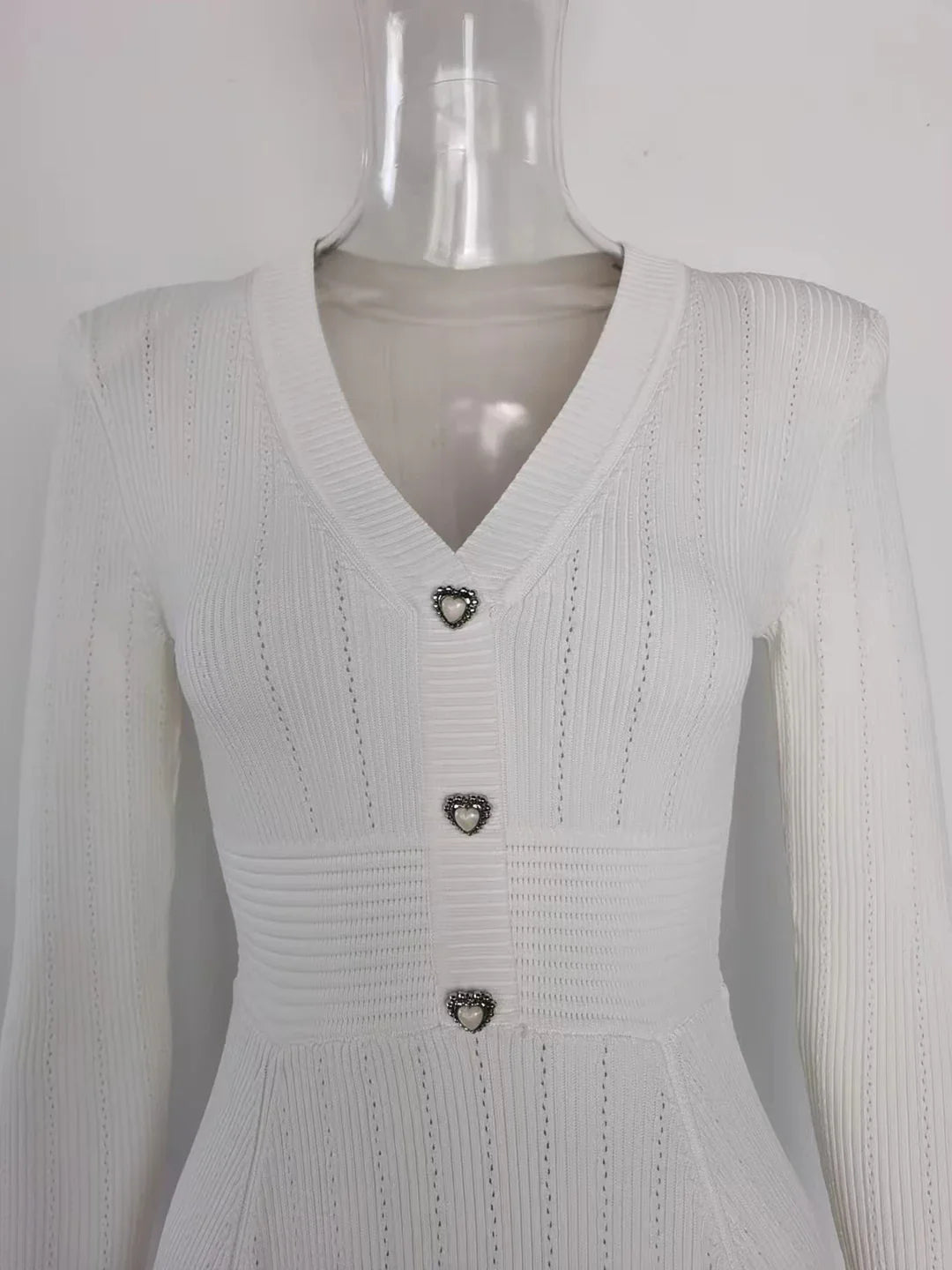 Knitted Long Sleeve V Neck Button Party Dress for Autumn