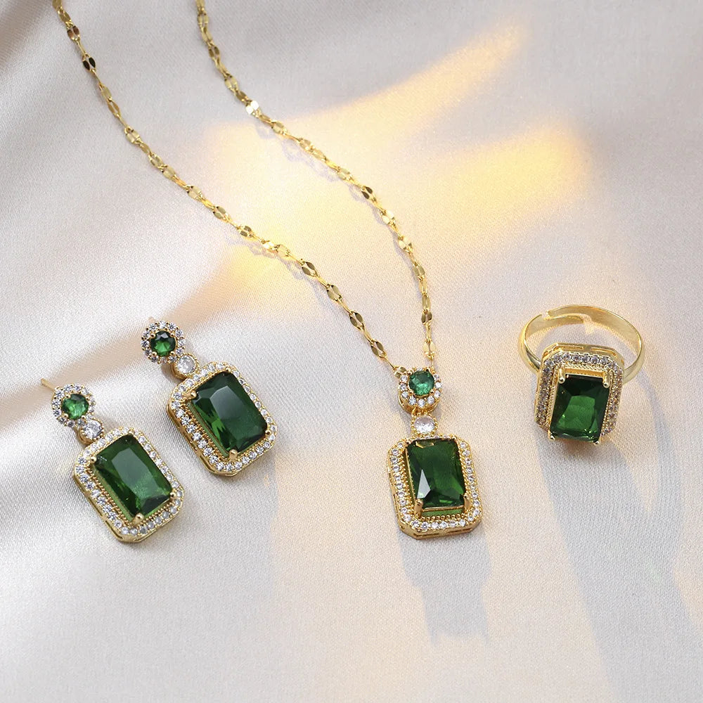 Exquisite Rhinestone Jewelry Set with Necklace Earrings and Ring for Ladies Fashion Bridal Gifts