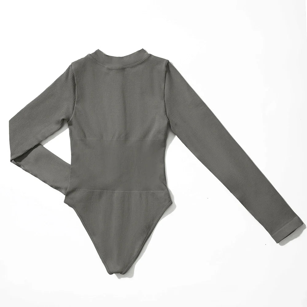 Bodycon Slim Fit Zipper Jumpsuit for Women Casual Brown Fitness Romper Streetwear Playsuit Overall