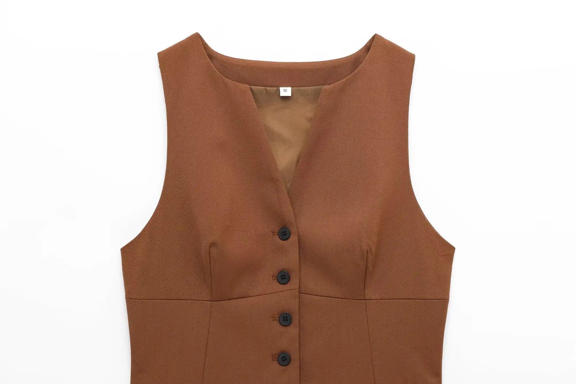 Women's Sleeveless Button-Down Vest with Pockets and Matching Mini Skirt Two-Piece Set for Chic and Stylish Look