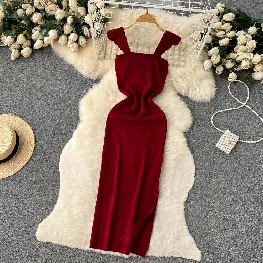 Sleeveless Wrap Midi Dress Hollow Split For Summer Beach