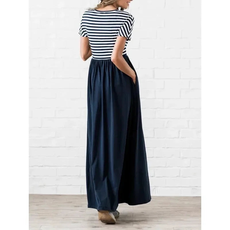 Women's Spring Casual Two Piece Set Top and Striped Bottom