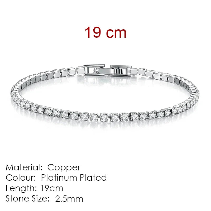 Zircon Tennis Bracelet for Women and Men with Silver Color 2.5mm 3mm 4mm 5mm Dazzling Crystal Hand Chain Wedding Gift Fashion Jewelry