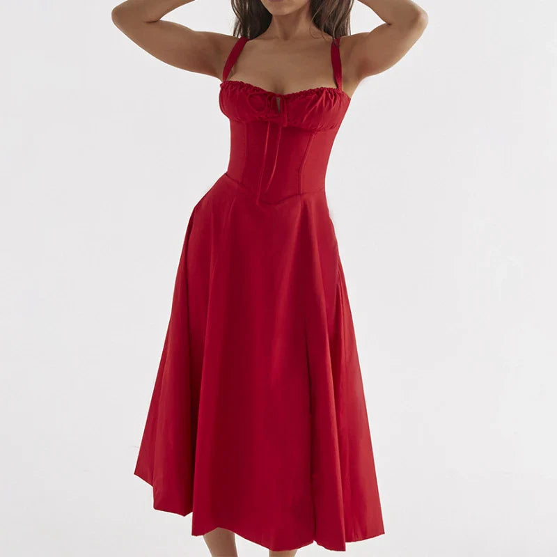 Boho Spaghetti Strap Midi Dress With Tie Front Floral Print