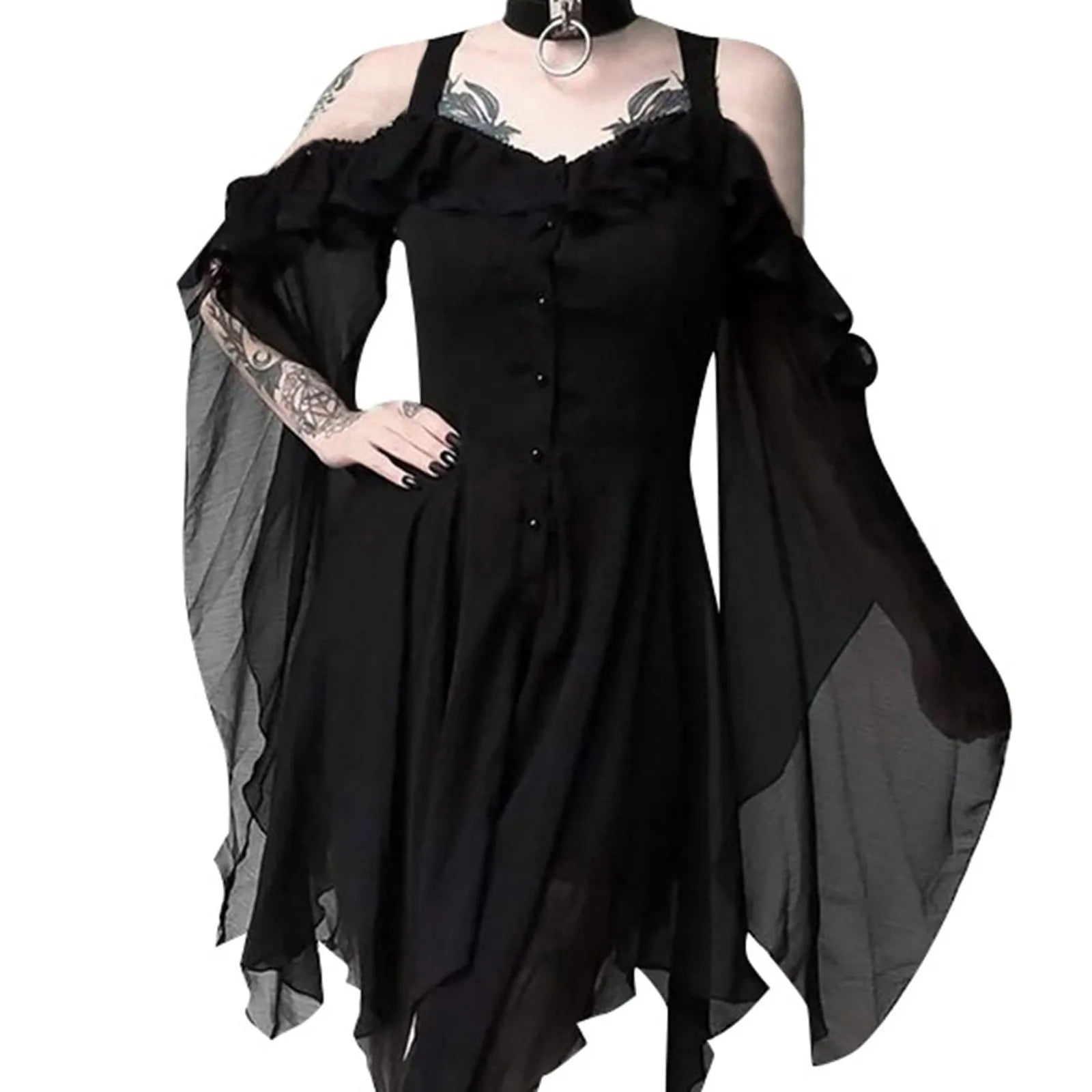 Plus Size Gothic Dress Wrap With Off Shoulder Ruffles