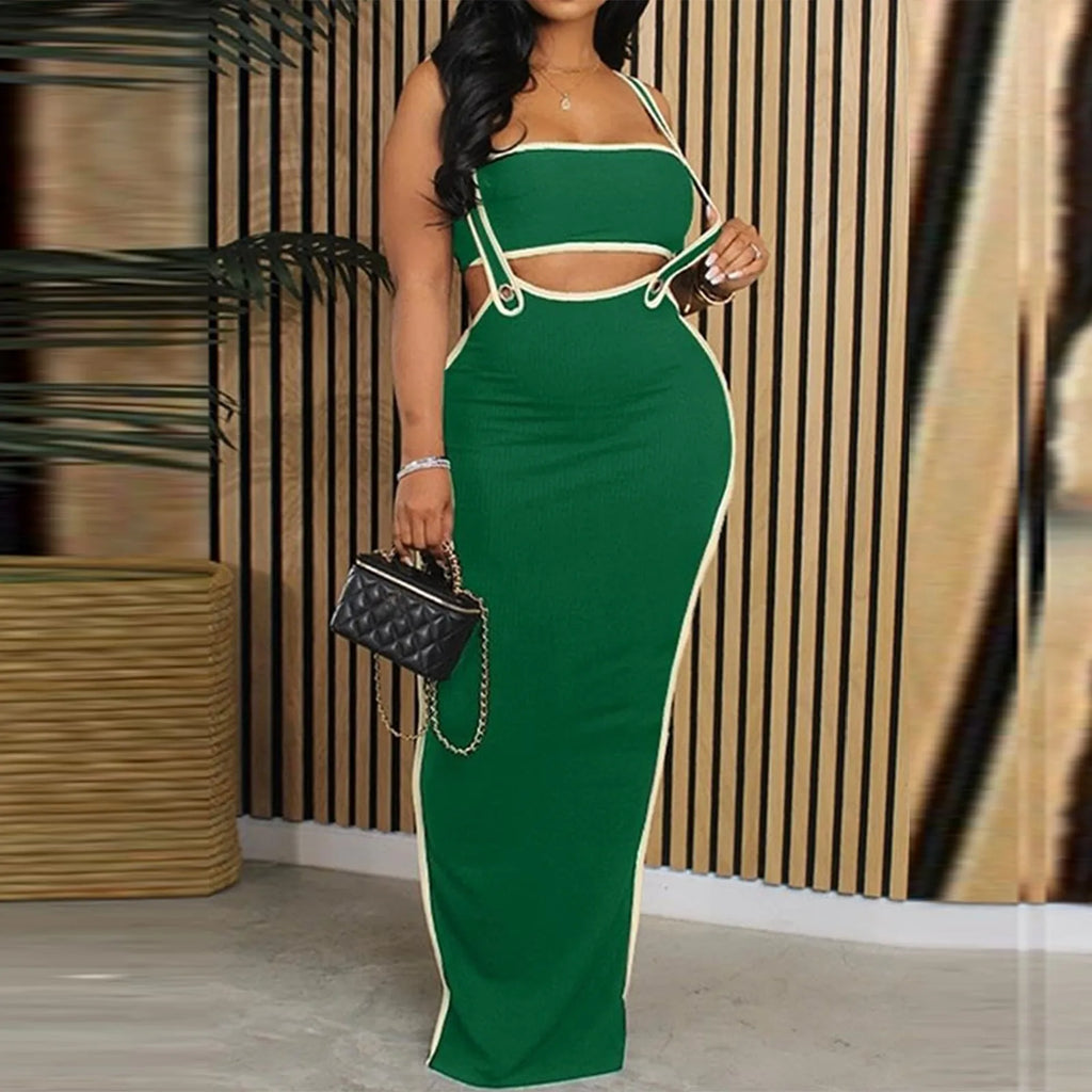 Two Piece Bodycon Crop Top Maxi Skirt Set For Women