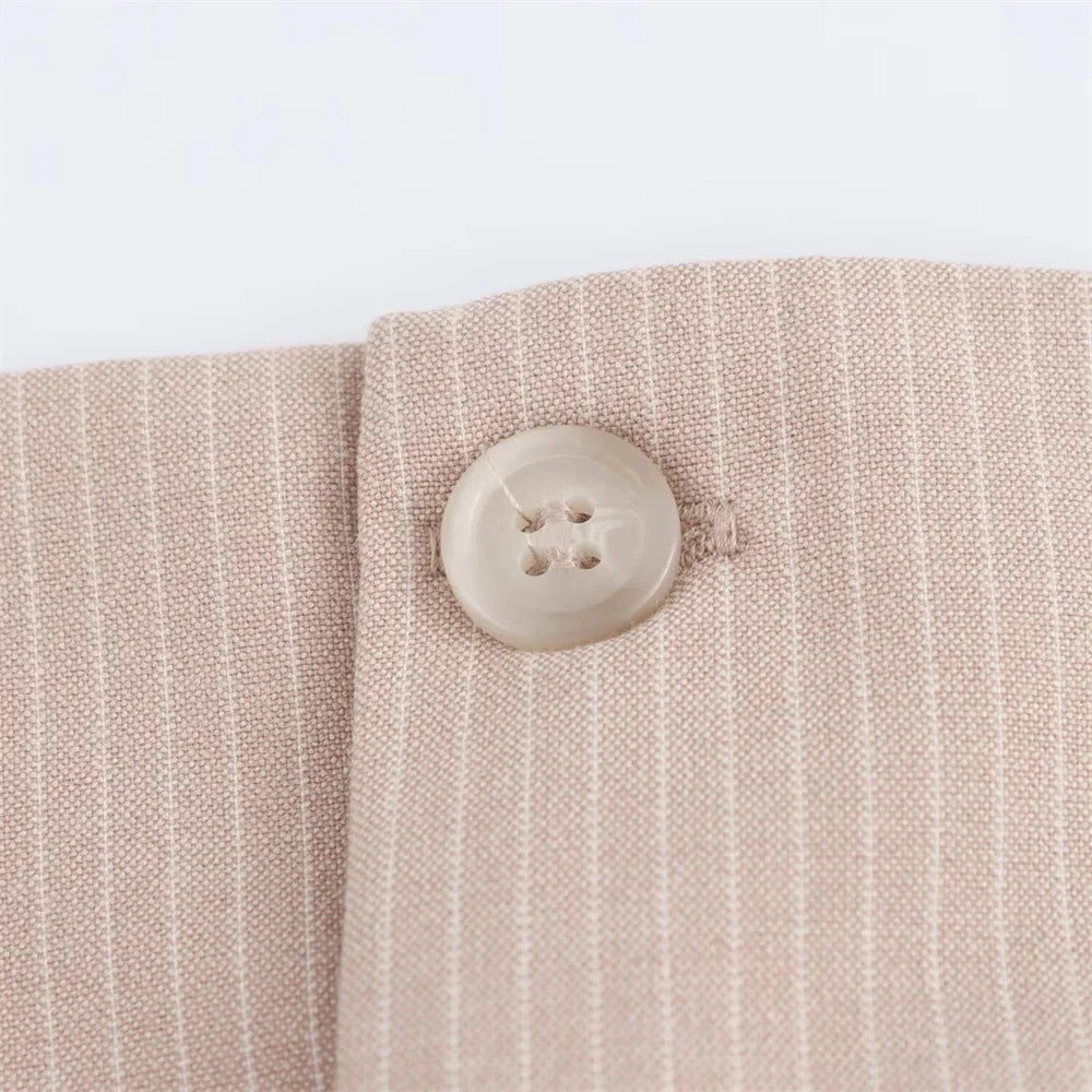 Striped Strapless Mini Dress With Folded Hem And Button