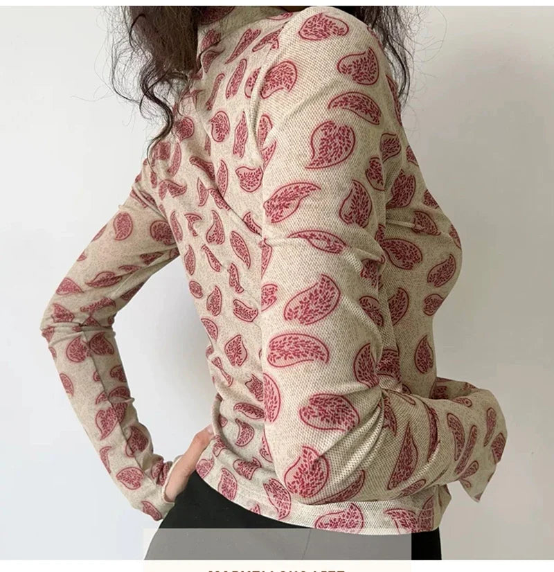 Women Printed Long Sleeve Blouse Turn-Down Collar Button-Up Cardigan Shirt Casual Office Top Vintage Autumn Fashion