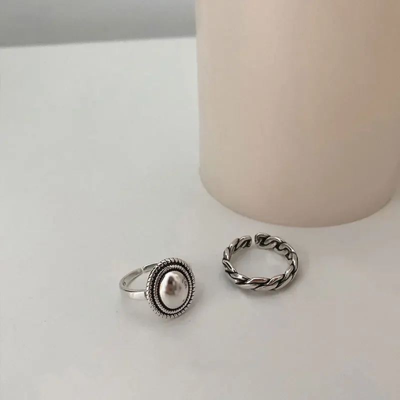 925 Sterling Silver Couples Rings Vintage Twist Design Geometric Thai Jewelry