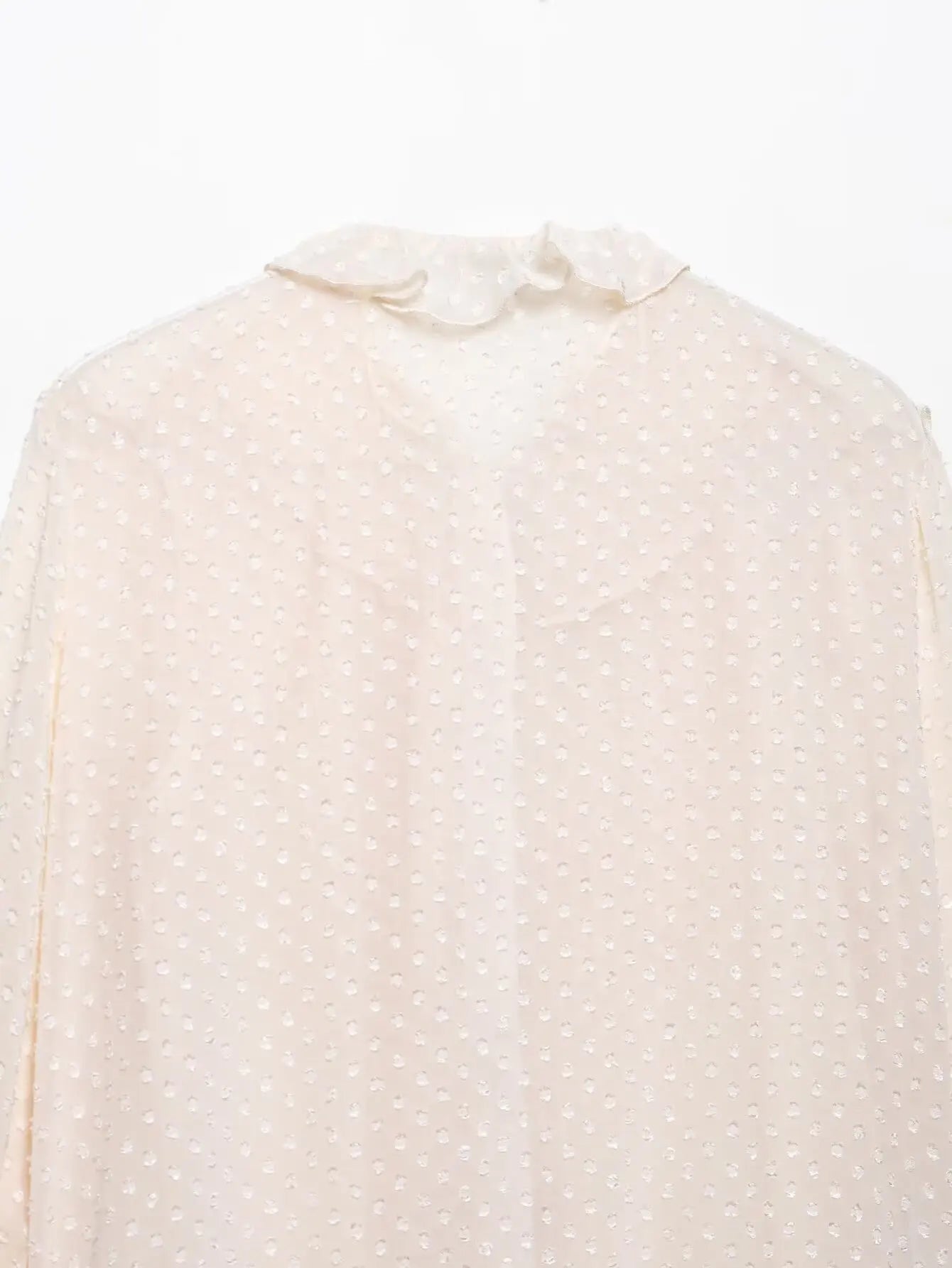 Women's Cascading Ruffles Polka Dot Chiffon Blouse Full Sleeve Office Shirt Elegant Business Top