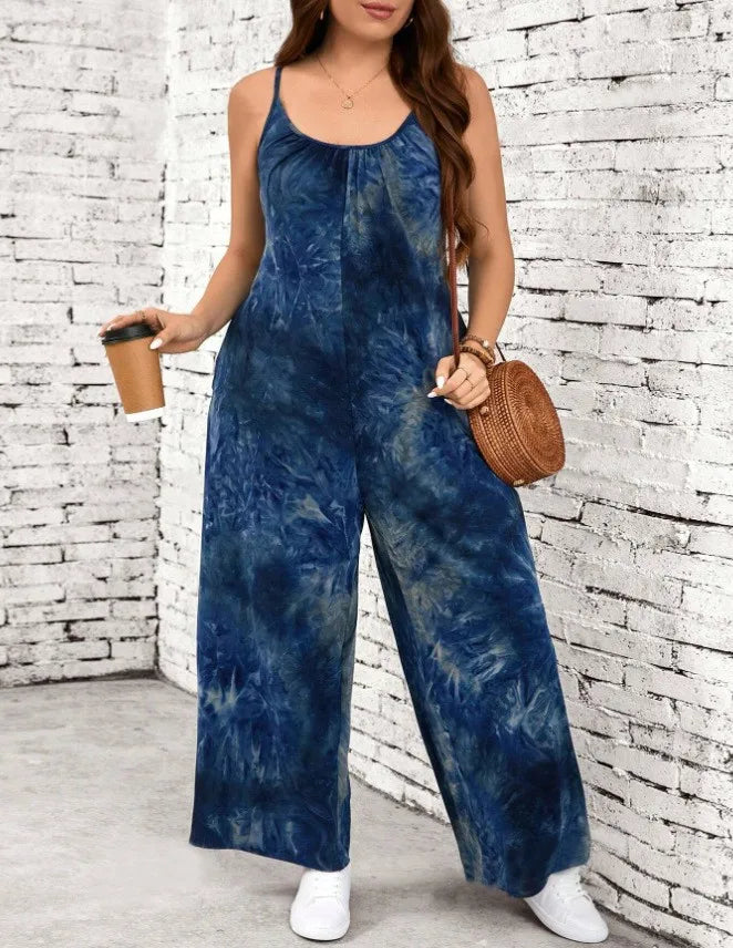 Summer Women's Printed Strap Vest Jumpsuit Casual Loose Fit Pants Stylish Lightweight Outfit